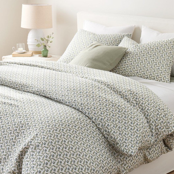 Garnet Hill | Artful Pattern Relaxed-Linen Duvet Cover | Size: Queen, Color: Sage Geometric