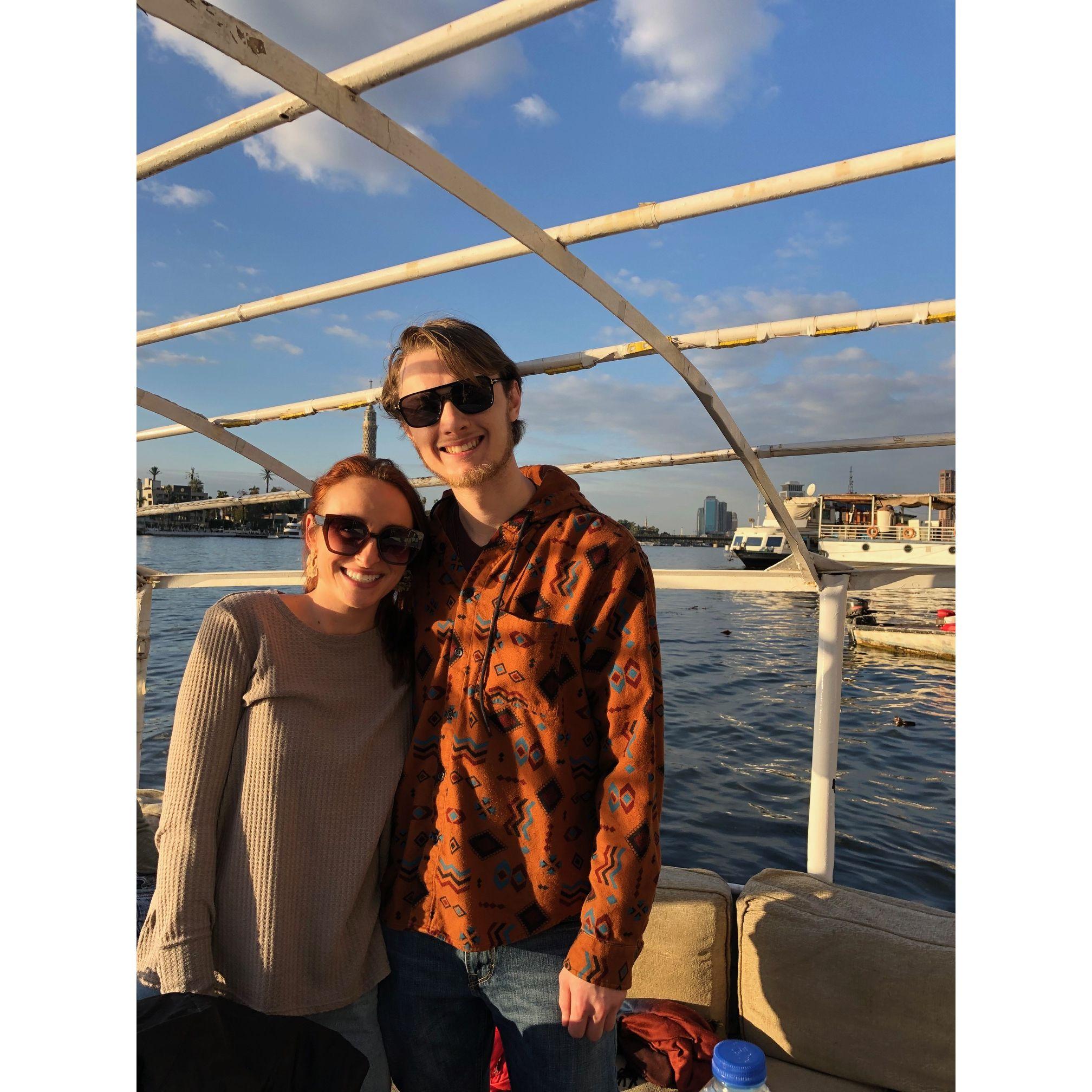 Taking a sunset boat ride on the Nile River in Egypt (2023).