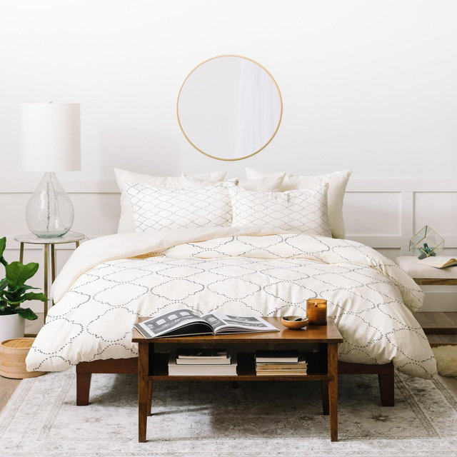 Full/Queen Geometric Hadley Hutton Dotty Gray Duvet Cover Set White - Deny Designs