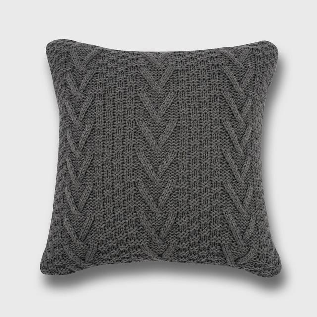 20"x20" Chunky Sweater Knit Throw Pillow Charcoal Gray - EVERGRACE
