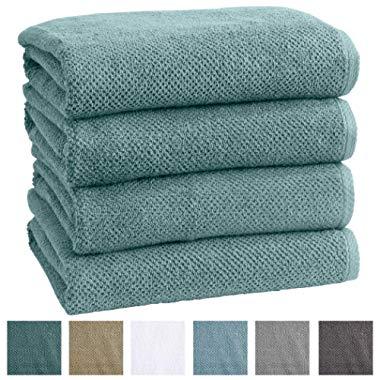 Great Bay Home 100% Cotton Quick-Dry Bath Towel Set (30 x 52 inches) Highly Absorbent, Textured Popcorn Weave Bath Towels. Acacia Collection (Set of 4, Mineral Blue)