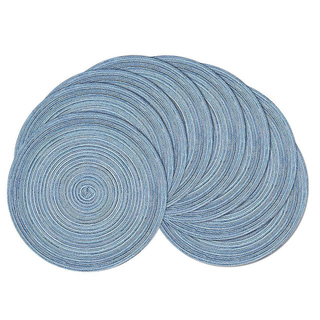 SHACOS Round Braided Placemats Set of 8 Circle Place Mats Cotton Polyester Kitchen Table Mats for Dining Table Wedding Party Decor (Blue Gray, 8)