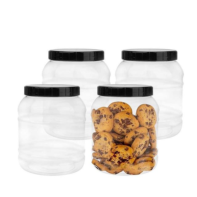 100oz / 3L Accguan Plastic Jars with Lids, Durable Clear Container for Food Storage, Airtight Plastic Jars Ideal For Dry Food, Dog Food and Washing Powder Storage, 4 PACK