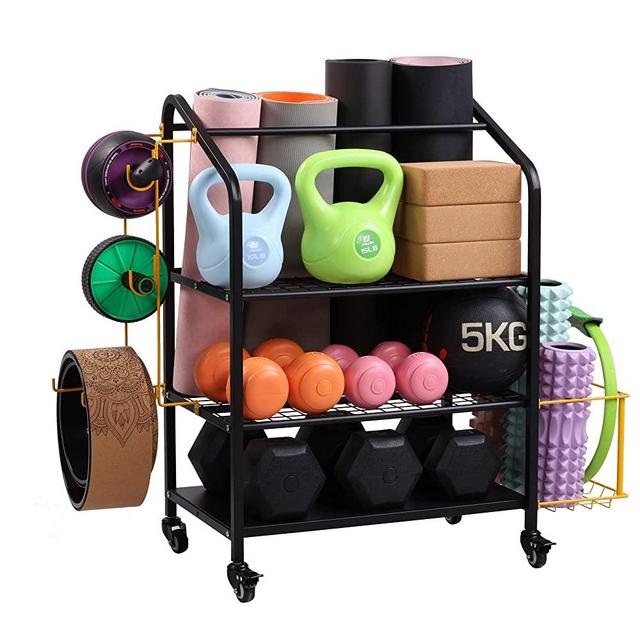 Matrix-Athletic Yoga Mat Storage Rack, Home Gym Storage Rack, Weight Rack with Hooks and Wheels, Workout Equipment Organizer for Dumbbells Kettlebells Foam Roller Exercise Ball Resistance Bands