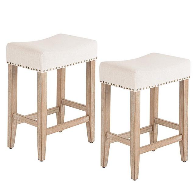 Furniliving Bar Stools Set of 2,25.7 inch Counter Height Bar Stools,Upholstered Kitchen Barstools with Solid Wooden Legs, Saddle Stools for Kitchen Island, Bar, Cafe, Beige