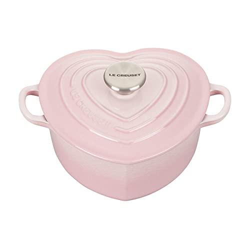 Le Creuset Signature Enameled Cast Iron Figural Heart Cocotte, 2 Quart, Shell Pink with Stainless Steel Knob