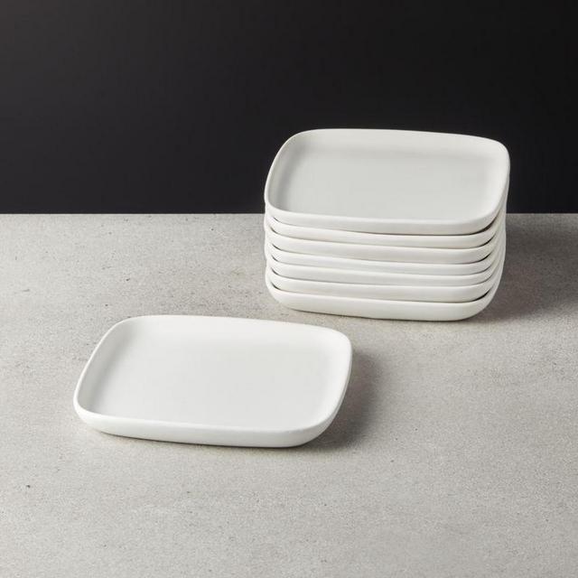 Crisp Matte White Square Appetizer Plates Set of 8