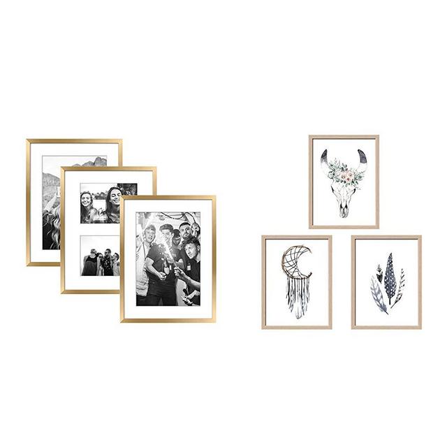 ArtbyHannah Gold Picture Frame Collage Set for Wall Art Decor- Made to Display Pictures Mat for Gallery Wall Kit or Home Bedroom or Livingroom Decoration