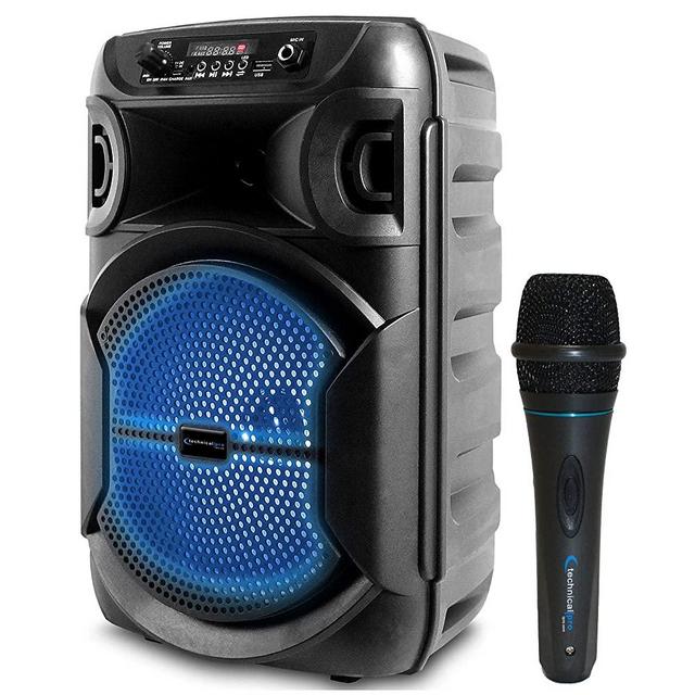 Technical Pro 8 Inch Portable 1000W Bluetooth Speaker with Woofer & Tweeter, Festival PA LED Speaker with Bluetooth/USB Card Inputs, True Wireless Stereo, 30 Feet Bluetooth Range, Wired Mic Included
