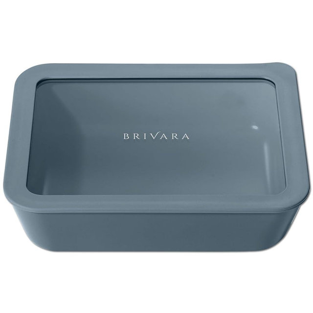 BRIVARA HOME Ceramic Coated Glass Food Storage Container | No PTFE, PFOA, PFAS, and BPA | Reusable Non Toxic Meal Prep Container with Glass Lid | Easy To Store | 6 Cup Rectangle [Dusk]