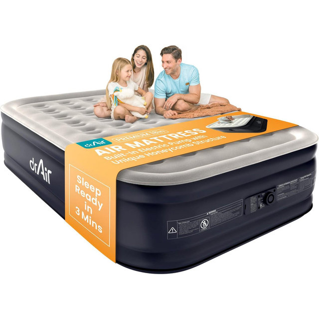 Dr. Air 18” Queen Air Mattress with Electric Pump, Waterproof Velvety Top and Carry Bag