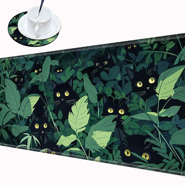 Gaming Mouse Pad Black Cute Cat Desk Mat Large Mousepad 31.5''X15.75'' Desk Pad XXL Computer Mat Big Non-Slip Mouse Mat for Women Office Work Home