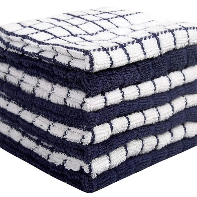 Premium Dish Cloths Set (12”x 12”, 8 Pack) – Cotton Kitchen Dish Cloth Towels – Check Design – 380 GSM Highly Absorbent DishTowels Set with Hanging Loop – Navy