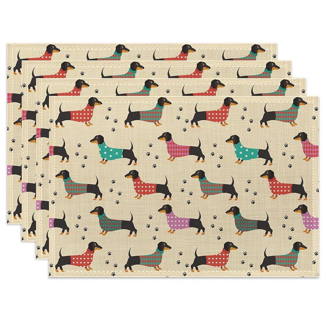 Dachshunds Dog Placemats Set of 4,Waterproof Place Mats Non-Slip Washable Table Mats Set for Kitchen Dining Holiday Party Wedding Decor 12x18 Inch