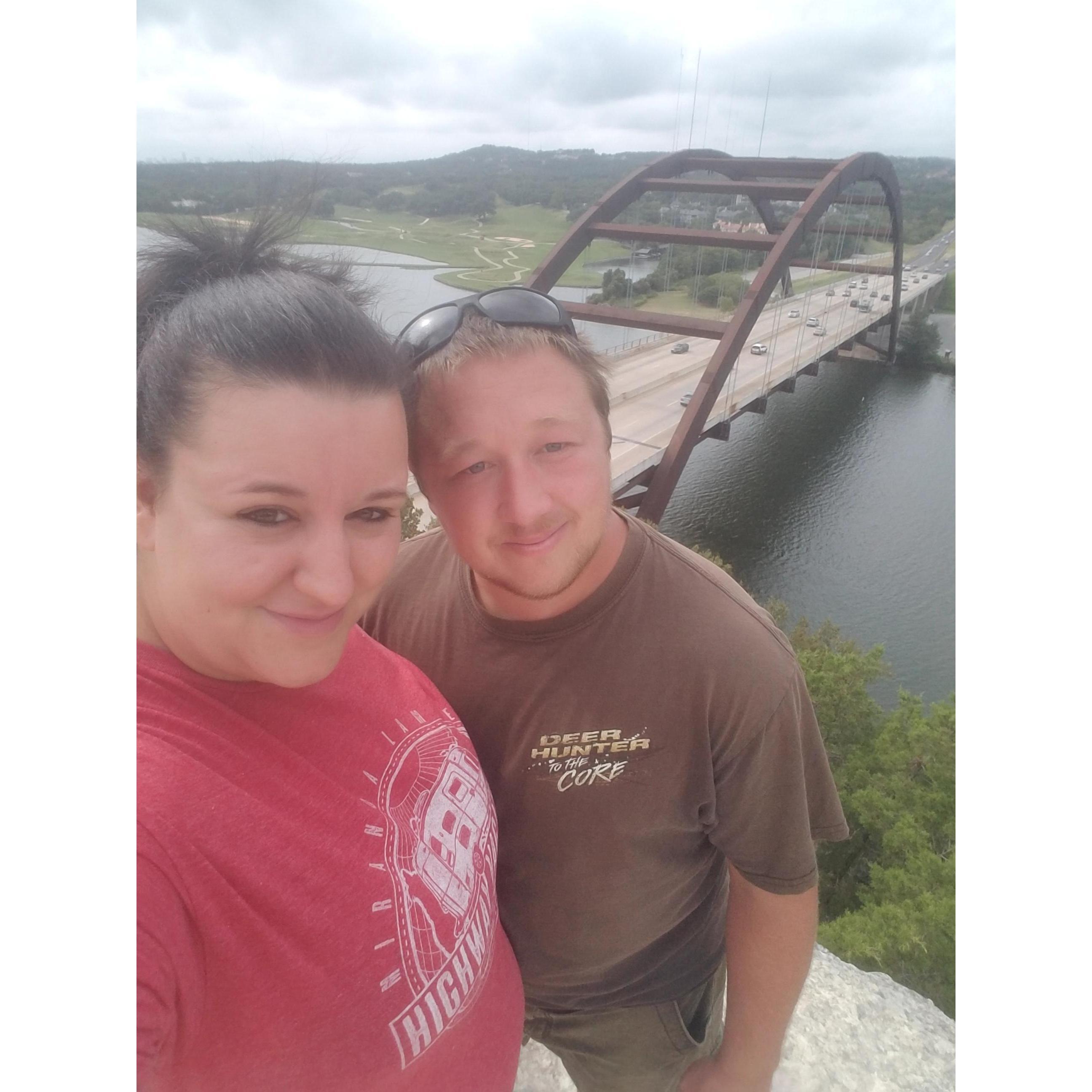 At the Penny backer bridge. One of the coolest most recognizable places in Austin TX.