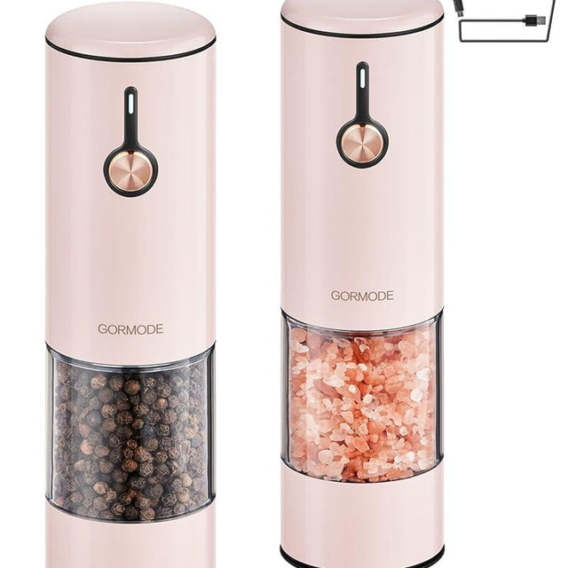 Electric Pepper Grinder and Salt Mill Set - Large Capacity USB Rechargeable Automatic Grinder with Dual LED Lights, One-Handed Operation & Slide Cover - Brushed Stainless Steel