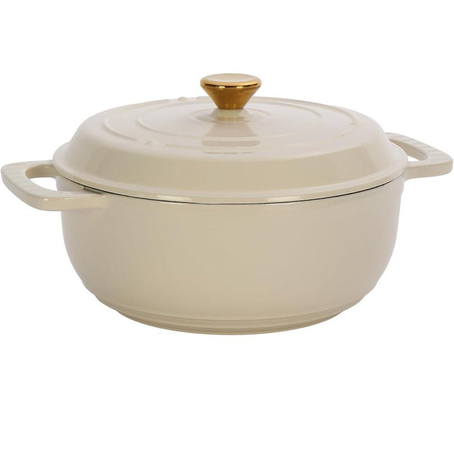 Enameled Cast Iron Dutch Oven, Ceramic White, 6 Quart, with Gold-Tone Lid Knob and Silicone Oven Mitts
