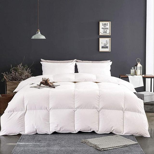 APSMILE Lightweight Goose Down Comforter for Summer Warmer Climates/Sleeper- 100% Organic Cotton, 650 Fill Power Thin Light Warmth Duvet Insert (Beige White, King)