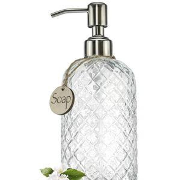 Gem Patterned Clear Glass Soap Dispenser