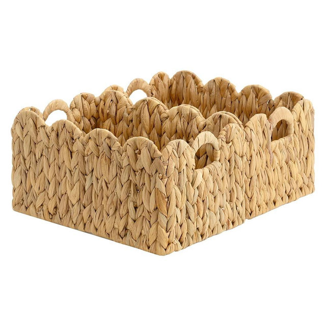 StorageWorks Wicker Scalloped Baskets, Water Hyacinth Storage Baskets with Built-in Handles, Hand-woven Basket for Organizing and Decor, 2 Pack