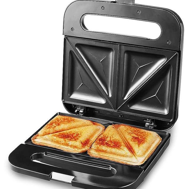 Elite Gourmet ESM-2207SS# Stainless Steel Sandwich Panini Maker Grilled Cheese Machine Tuna Melt Omelets Non-stick Cooking Surface, 2 Slice, 750 Watts, Stainless Steel