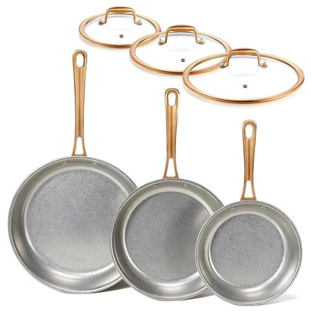 KOKHUB Tri-Ply Stainless Steel Frying Pans Set, 8"/9.5"/11" Vintage Cooking Pans with Lids, PFOA/PTFE/PFAS Free Skillet, Non-Toxic Induction Cookware, Dishwasher & Oven Safe, All Cooktops Compatible