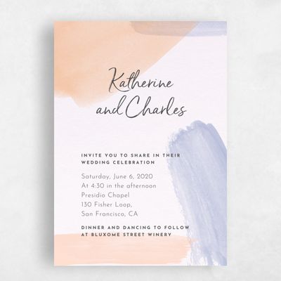Peach, Orange Wedding Invitation - Riverside Brush