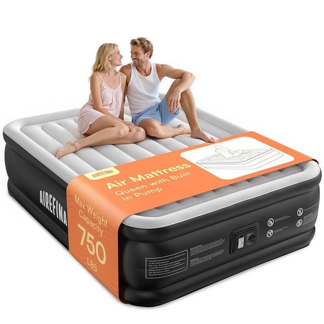 Airefina Air Mattress Queen with Built in Pump, 18 Raised Blow Up Mattress Upgraded Comfort Inflatable Mattress for Guest Home, with Portable Carrying Bag Air Bed Queen Size, Colchones Inflables