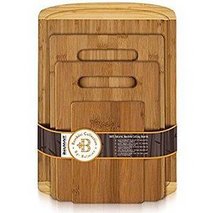 Bamboo Chopping Board Set of 4 - Eco-Friendly Bamboo Cutting Boards with Drip Groove for Food Prep, Meat, Vegetables, Fruits, Crackers & Cheese - 100% Organic, Premium Craftsmanship By: Bambüsi
