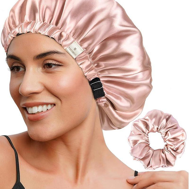 YANIBEST Adjustable Satin Bonnet Double Layer Hair Bonnet for Sleeping Bonnets for Women Hats Curly Natural Hair, Blush Pink