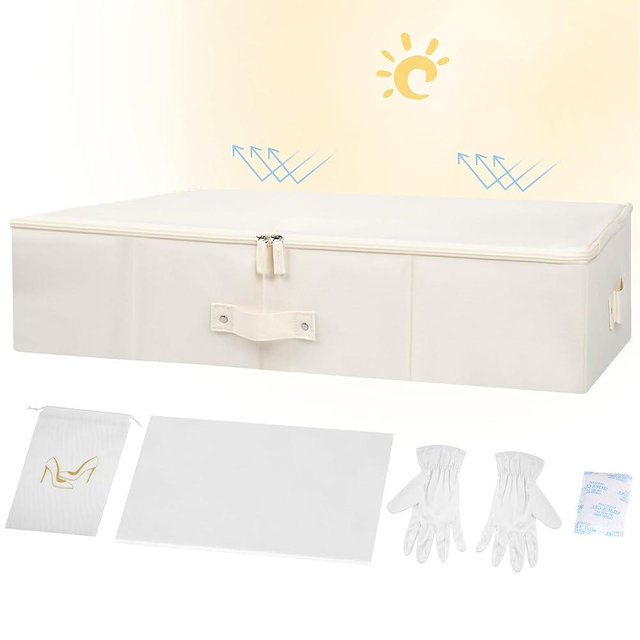 Wedding Dress Preservation Box Kit - Shadeable Wedding Dress Storage Box with 1 Pair Microfiber Gloves 20 Sheets of Acid Free Paper and Dustproof Bag for Storage Wedding Dress,Heirlooms,Gowns(Beige)