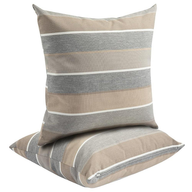 FUNHOME Waterproof Outdoor Throw Pillow Covers Set of 2,Home Decor for Garden Patio Furniture,Couch,Sofa 18 x18 Inch Decorative Pillows Cover Only,NO Insert(Gray Stripe)