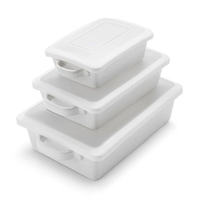 Sur La Table Stoneware Bakers with Lids, Set of 3, White