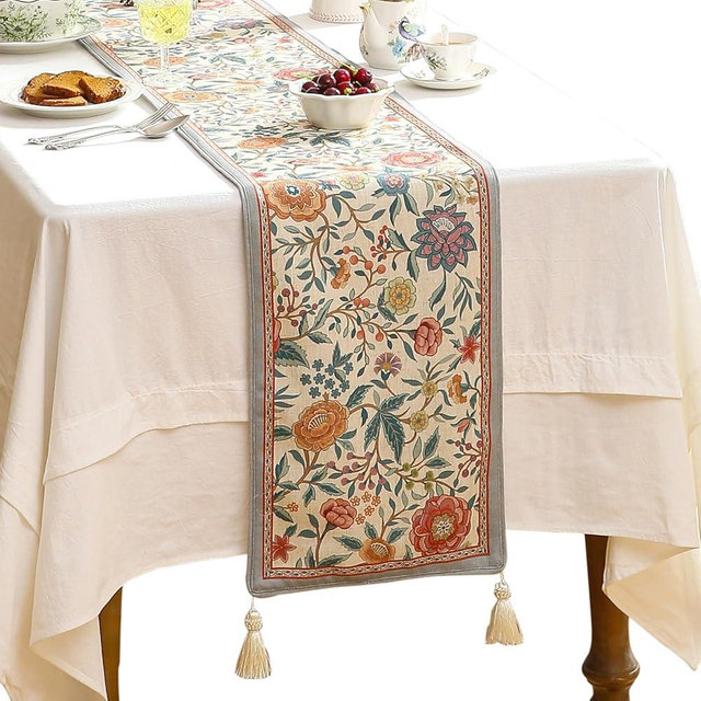 bilin gaier Floral Cloth Small Runner for Table,Decorative Linen 63 Inches Long Table Runners,Farmhouse Decor Tabletop for Kitchen,Dining,Party,Home,Christmas,12"*63"