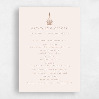 Beige Simple Wedding Program - Rustic Church