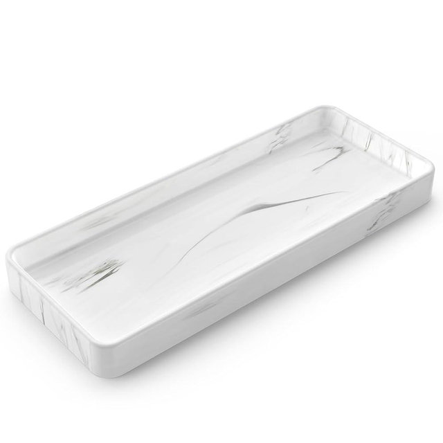 Gurygo 12" Ceramic Bathroom Vanity Tray for Kitchen Counter - Kitchen Soap Trays - Rectangular Vanity Tray for Bathroom - Porcelain Large Serving Trays (Marble, Set/1)