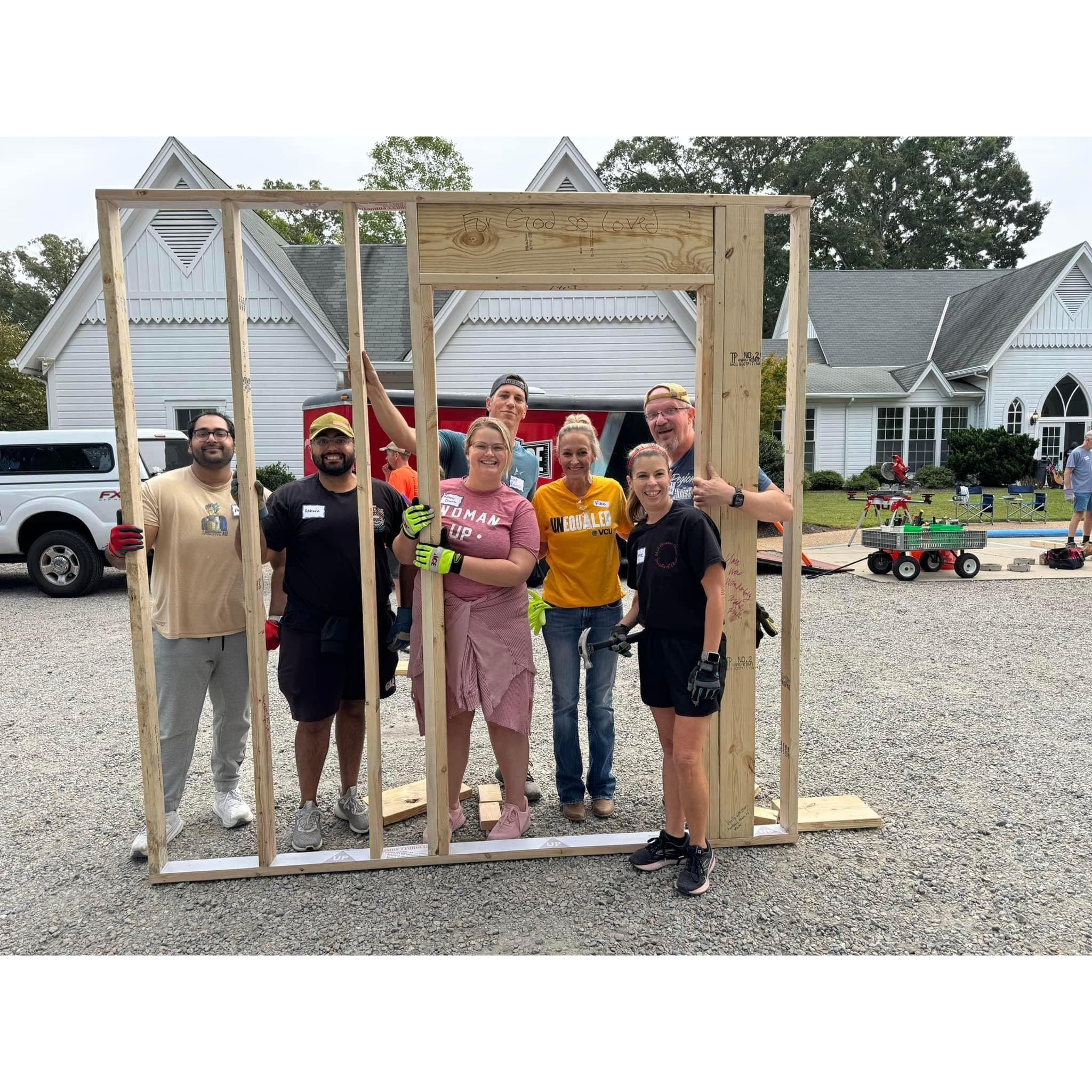 Rahum, Abbas, and Kelsey joined with others at a Church in Richmond to build the frame of a house for a family in Hillsville, Virginia.