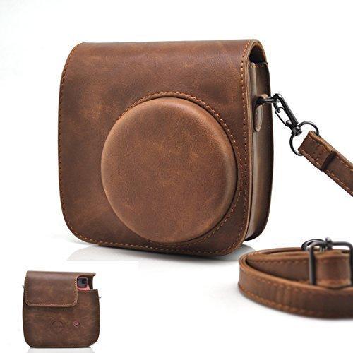 HelloHelio Classic Vintage PU Leather Compact Case with Strap for Fujifilm Instax Mini 9/8 / 8+ Instant Film Camera - Brown