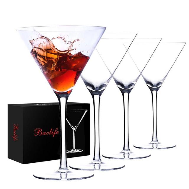 BACLIFE Martini Glasses Set of 4-8oz Coupe Glass Set with Stem - Handblown Crystal Cocktail Glasses - Elegant Cocktail Glasses for Bar, Margarita, Cosmopolitan, Manhattan, Gimlet