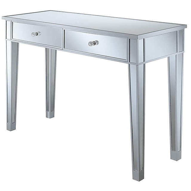 Convenience Concepts Gold Coast Mirrored Desk, Silver / Mirror