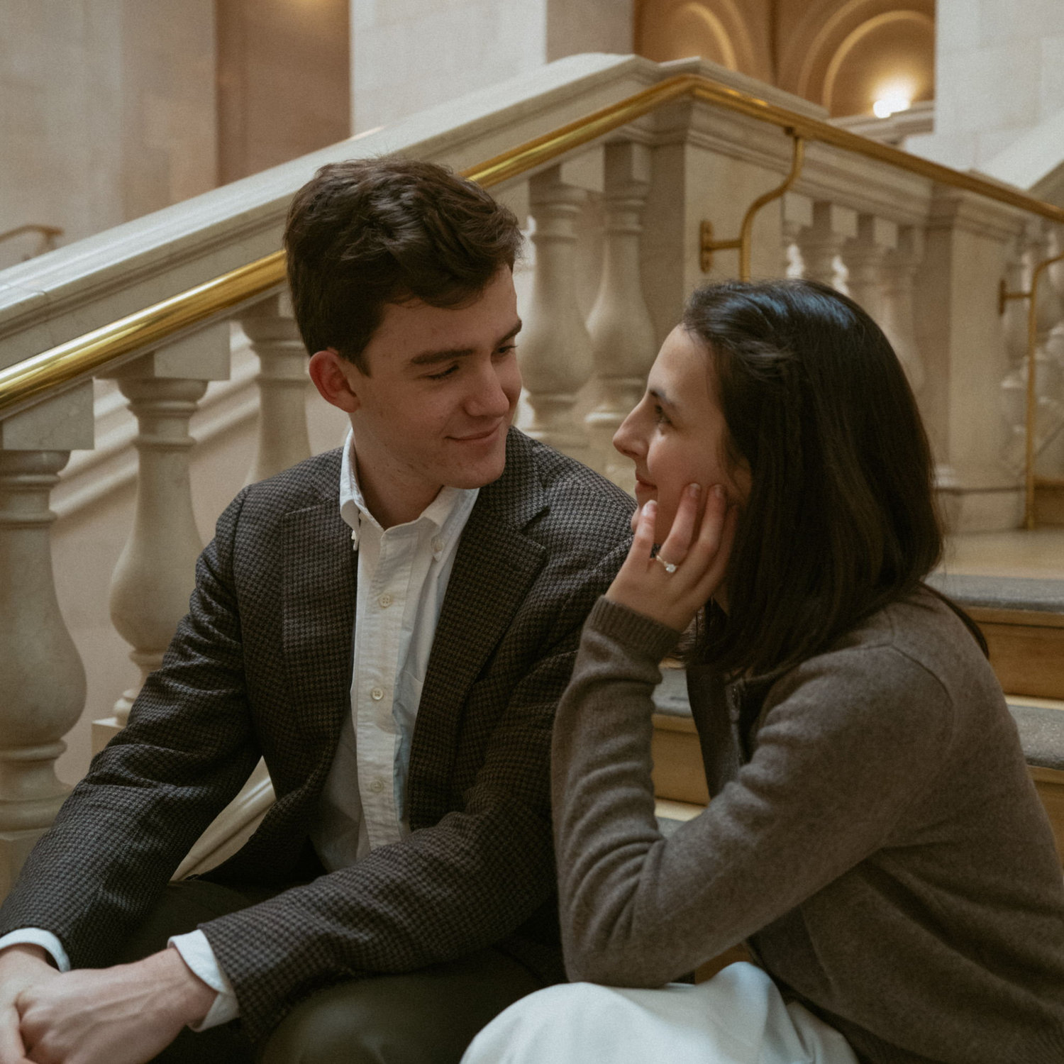 From our engagement photo shoot at the Widener Library at Harvard
