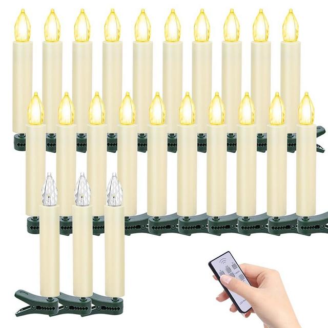 TECHLONG 20 PCS Flickering Christmas Tree Candle Lights, Clip on Candles for Christmas Tree Battery Operated with Remote Timer, Flameless LED Window Candles for Home Christmas Party Decoration