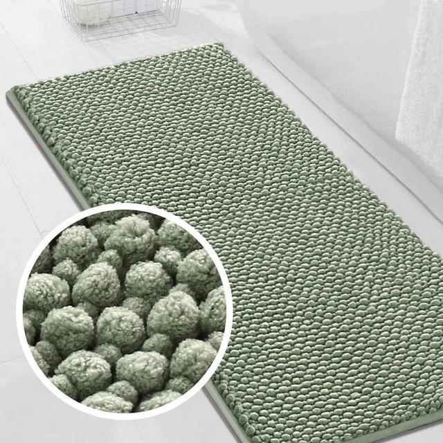 Turquoize Bath Rug Runner Chenille Bath Rugs for Bathroom Non Slip Sage Bathroom Rug Bath Mat Soft Water Absorbent Thick Shaggy Floor Mats Shag Area Rug for Bathroom, 47" X 20", Sage
