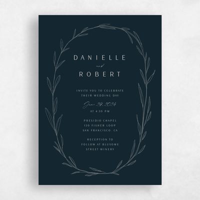 Darkest Teal, Blue Wedding Invitation - Avila Wreath