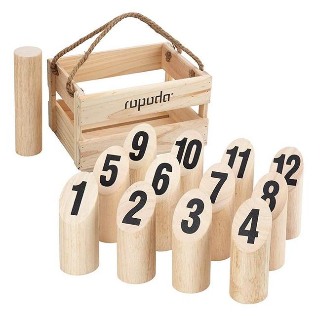 ROPODA Wooden Throwing Molkky Game Set, Original Game, Outdoor Yard and Lawn Games for Kids and Adults