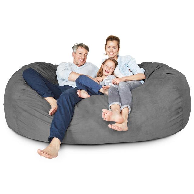 Lumaland Luxury 7-Foot Bean Bag Chair with Microsuede Cover Dark Grey, Machine Washable Big Size Sofa and Giant Lounger Furniture for Kids, Teens and Adults