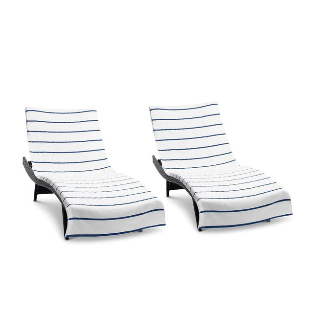 Arkwright Las Rayas Chaise Lounge Cover - (Pack of 2) 100% Cotton Terry Towel Pool Chair Covers for Outdoor Beach Furniture, 30 x 85 in, Navy