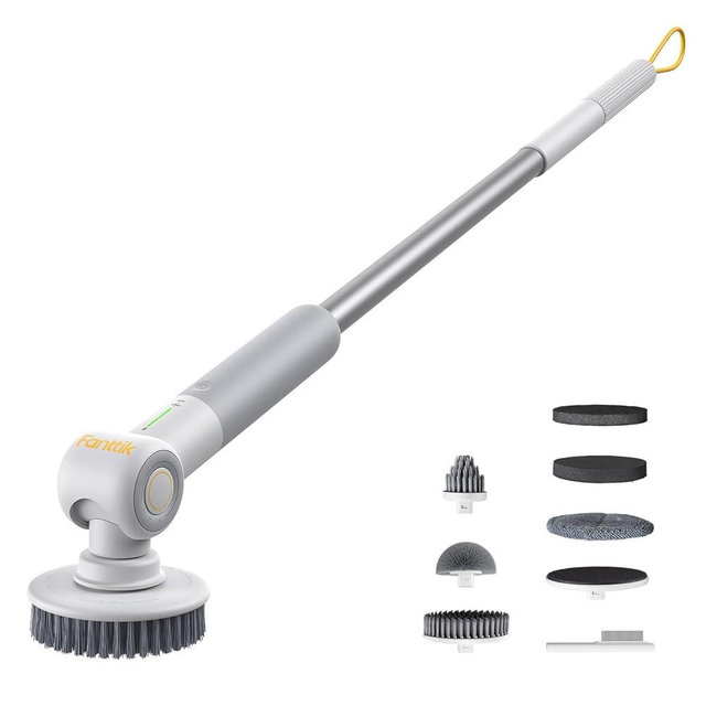 Fanttik Flip G9 Pro Electric Scrubber, VoltiPulse Motor, Dual-Speed Cleaner with 6 Brush Heads, Adjustable Angle & Extendable Handle, IPX7 Waterproof, Type-C Charge for Bathroom, Tile, Grout - White