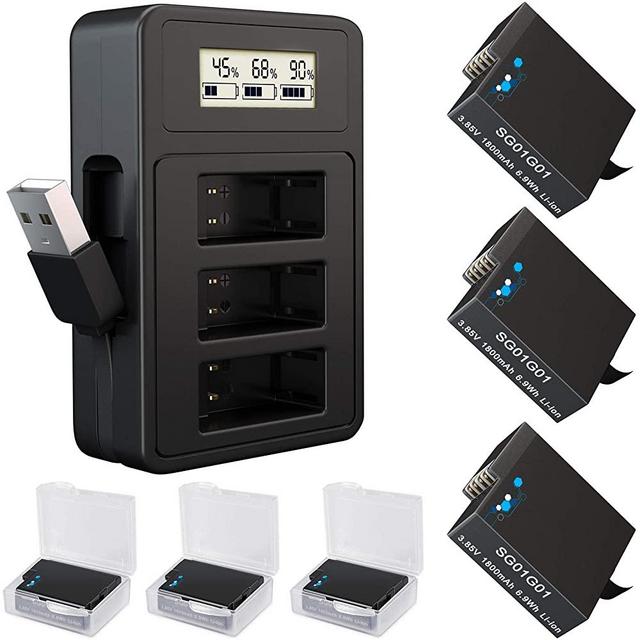 TOMSHEIR Replacement Batteries for Gopro Hero 8/7/6/5 (3-Pack) and USB Fast Charger for GoPro Hero 8 Black,Hero 7 Black,Hero 6 Black,Hero 5 Black (Fully Compatible with Official)