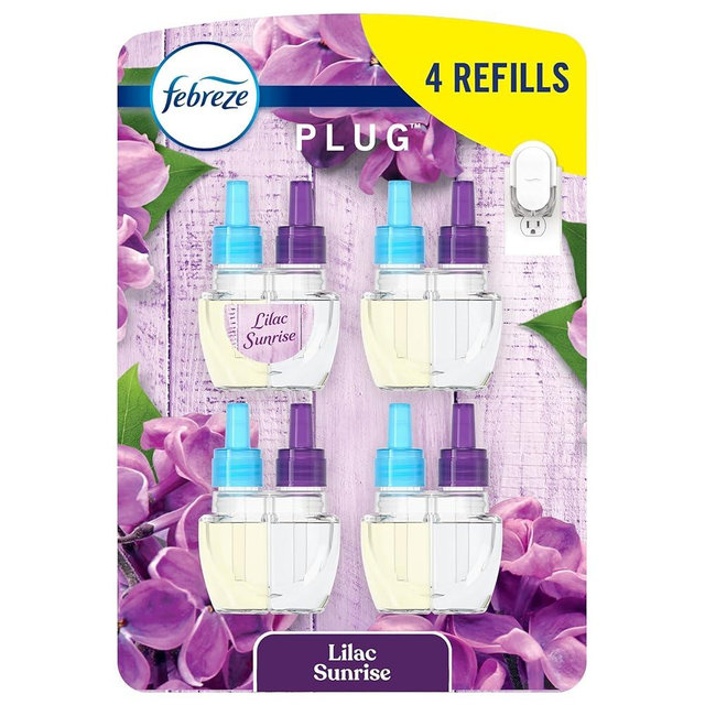 Febreze Plug In Air Freshener, Odor-Fighting Scented Oil Refill, Air Fresheners for Home and Bathroom and Kitchen, Long Lasting for Strong Odors, Lilac Sunrise Scent, 0.87oz Refills, 4 Count